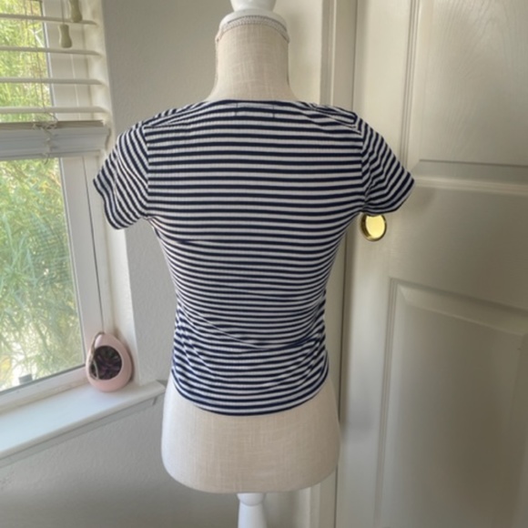 Active USA | Blue & White Striped Bodycon Tie-Front Top – Size S - Picture 4 of 7